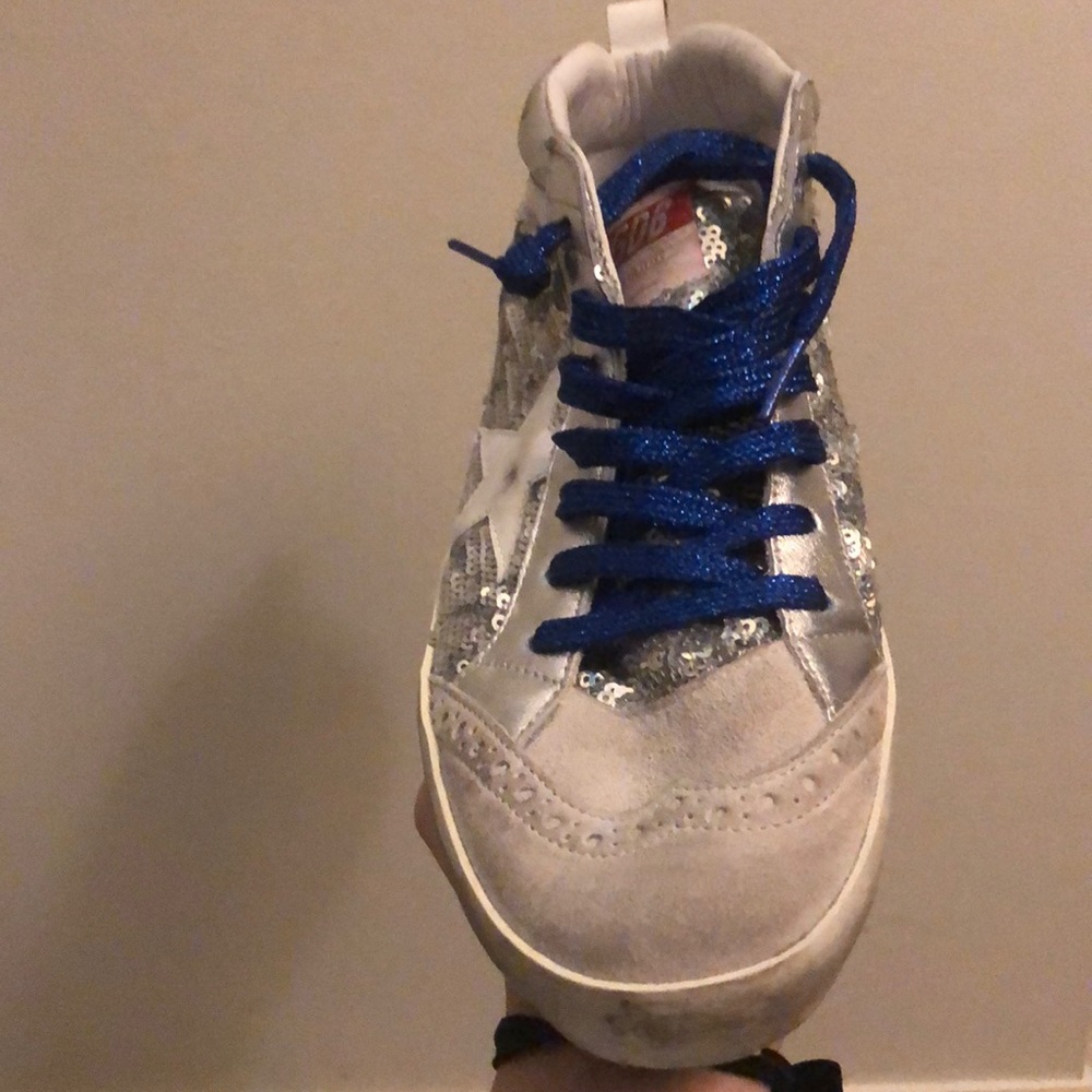 Golden Goose Mid Star Sneaker in Silver & White